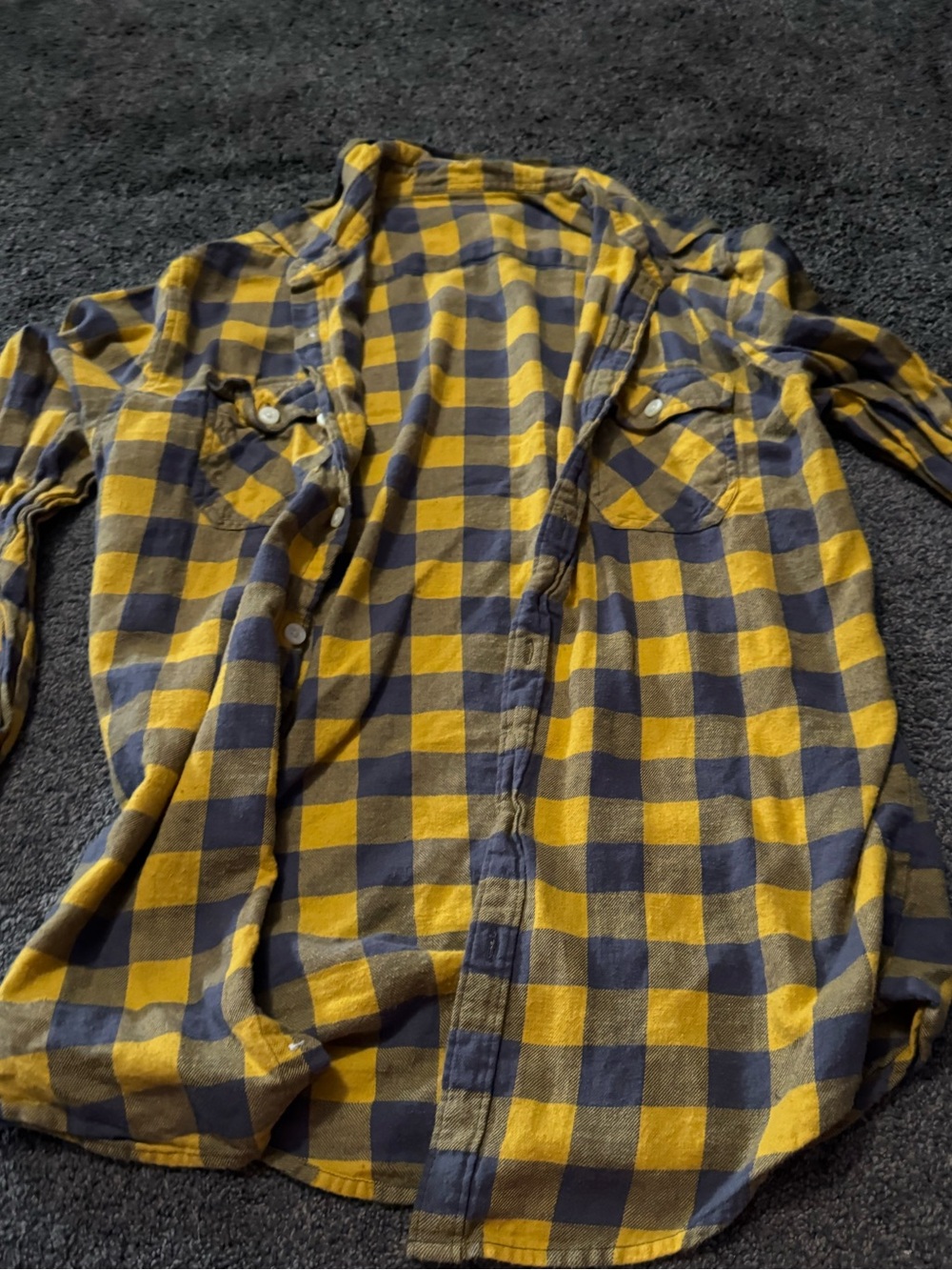 Men's Yellow and Navy Plaid Casual Button-Down Shirt